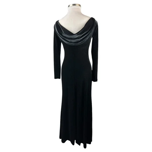 Vtg Lauren Ralph Lauren Velvet Black Maxi Dress Drape Back Evening Gown Medium - Picture 12 of 15